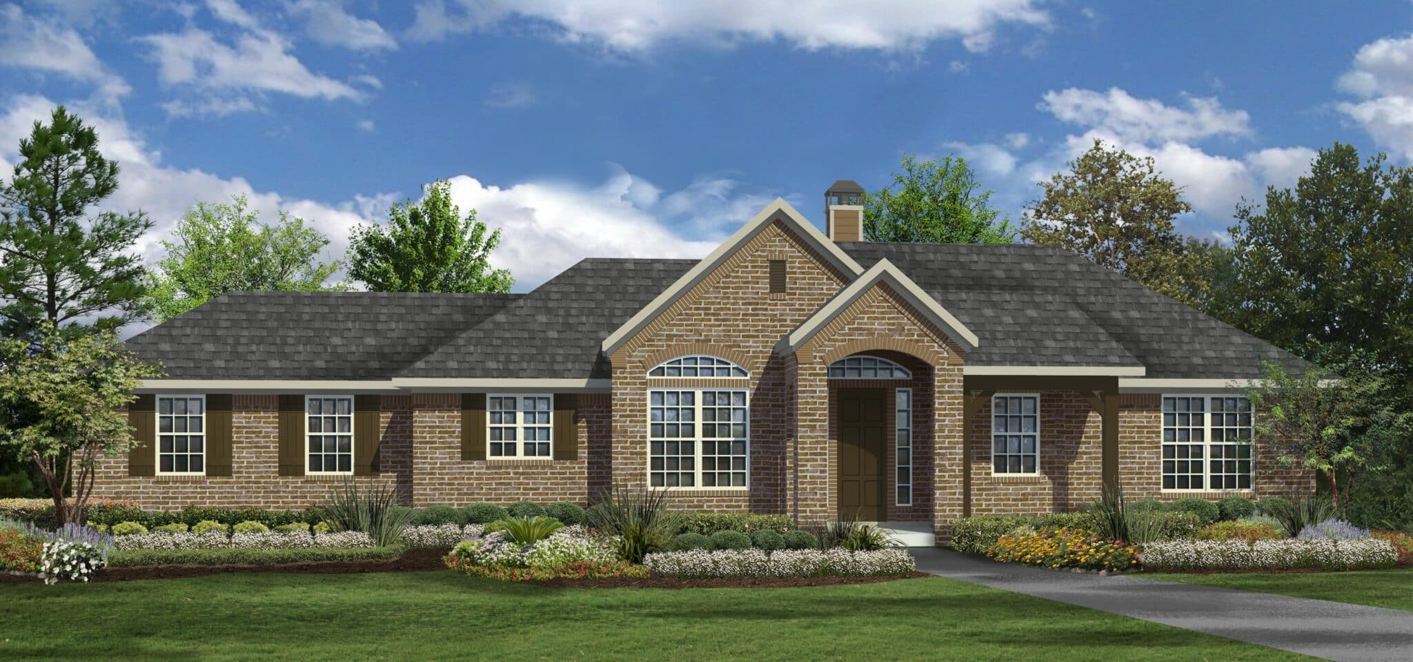 This is a computer rendering of one of the top 9 floor plans for a Texas ranch house.