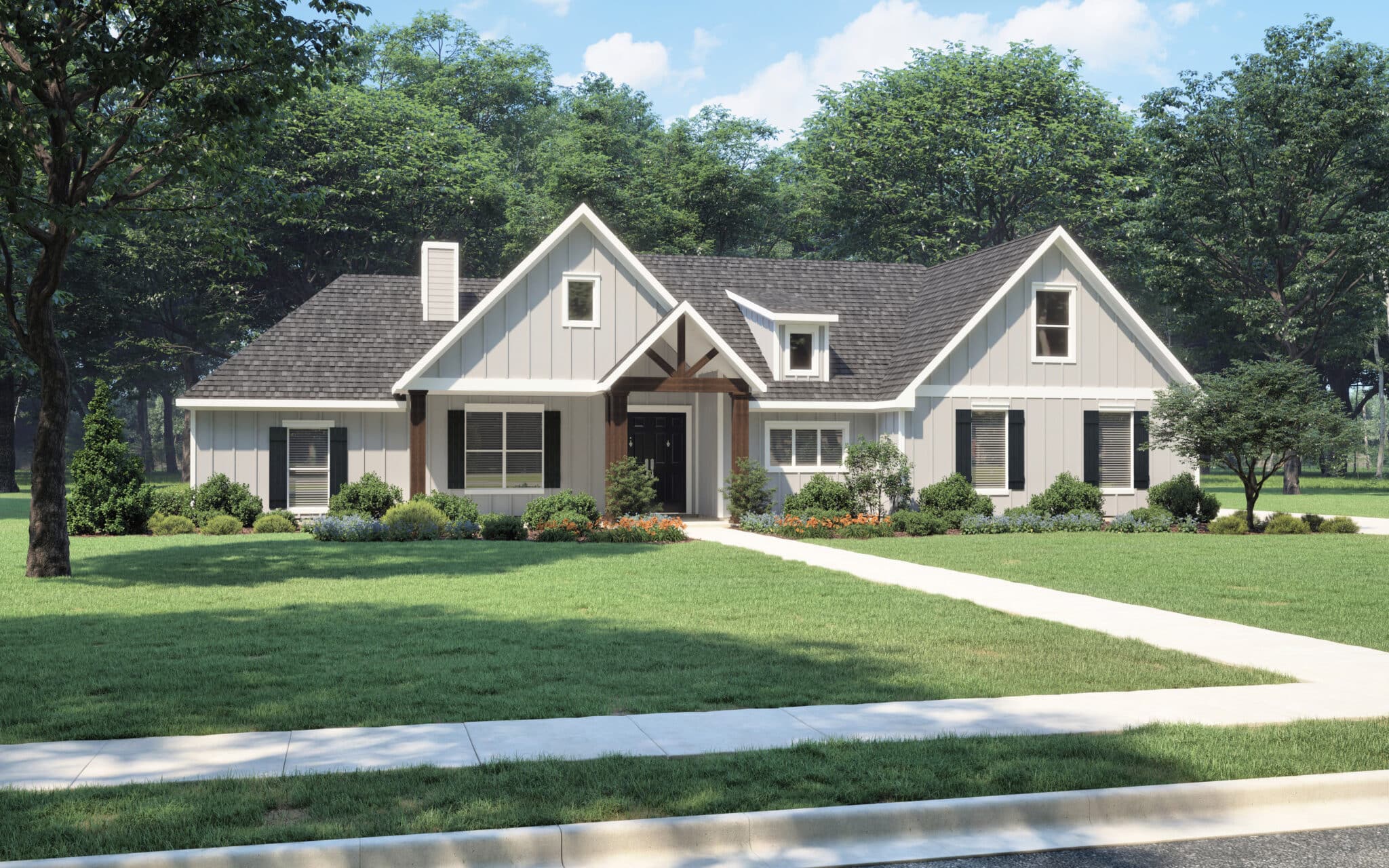 This is a rendering of a home with a front porch featured in the Top 9 Floor Plans for Texas article.